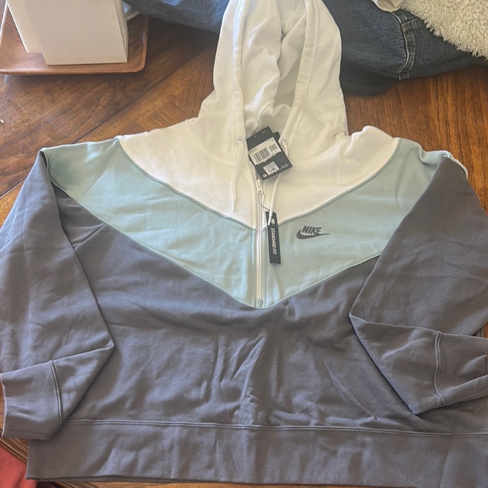 Nike Tri-Tone Hoodie in White, Light Blue, and Gray